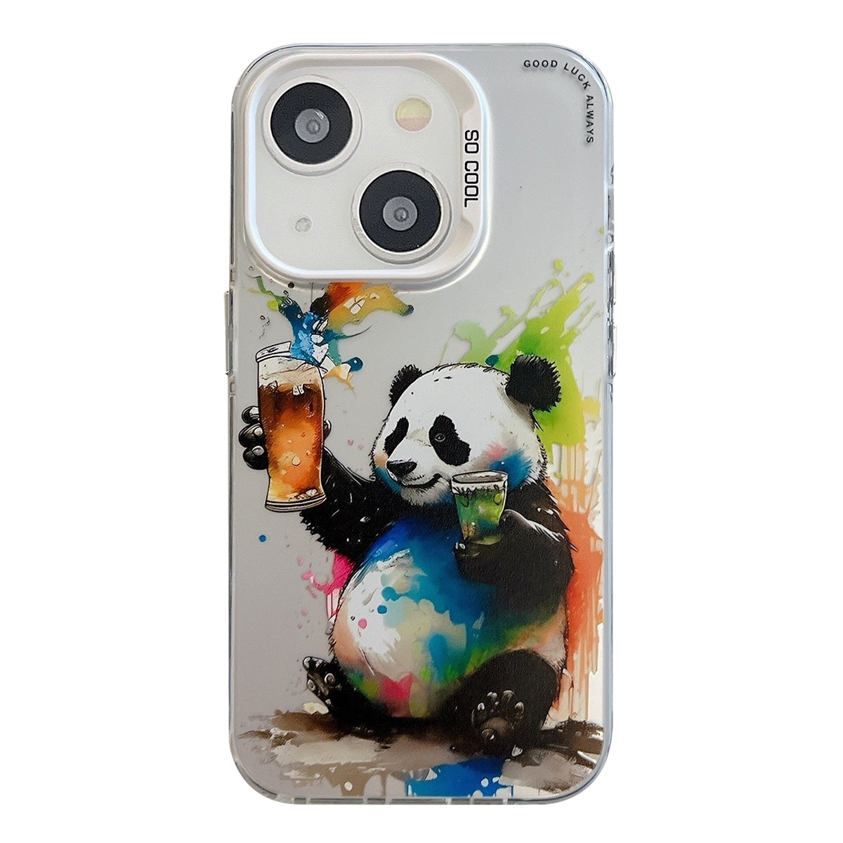 iPhone 15 Plus Case - Animal Oil Painting Design, Durable PC + TPU Cover