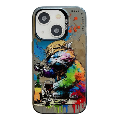 iPhone 15 Case - Animal Oil Painting Design, Durable PC + TPU Cover