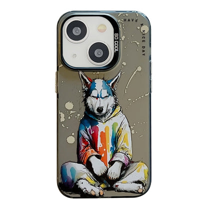 iPhone 15 Plus Case - Animal Oil Painting Design, Durable PC + TPU Cover