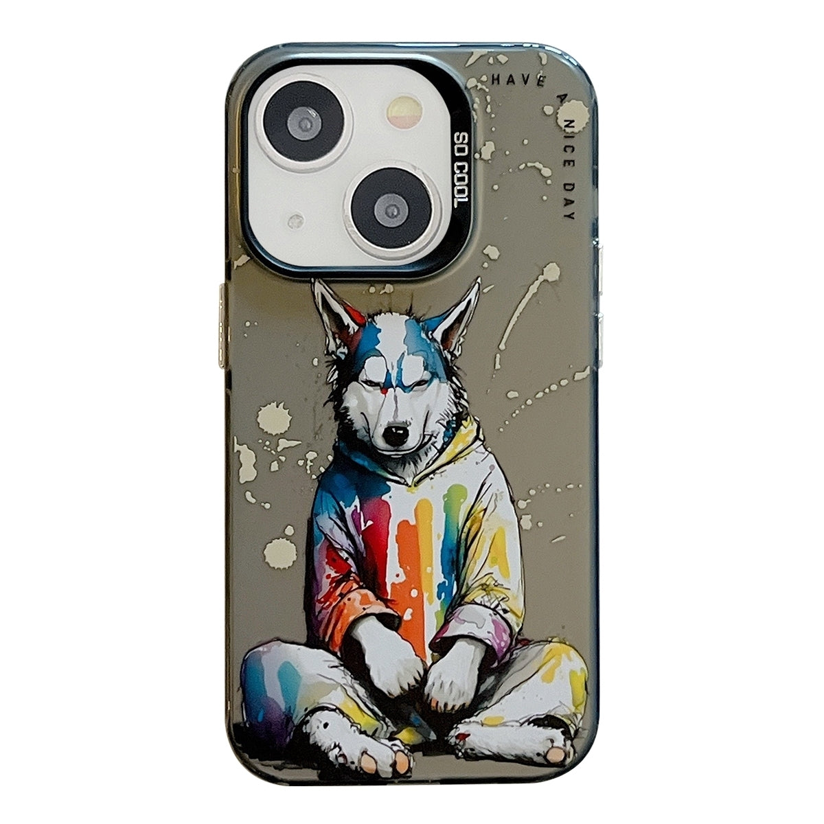 iPhone 15 Case - Animal Oil Painting Design, Durable PC + TPU Cover