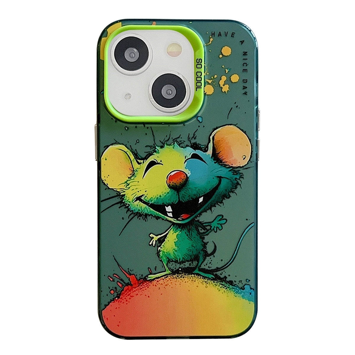 iPhone 15 Plus Case - Animal Oil Painting Design, Durable PC + TPU Cover