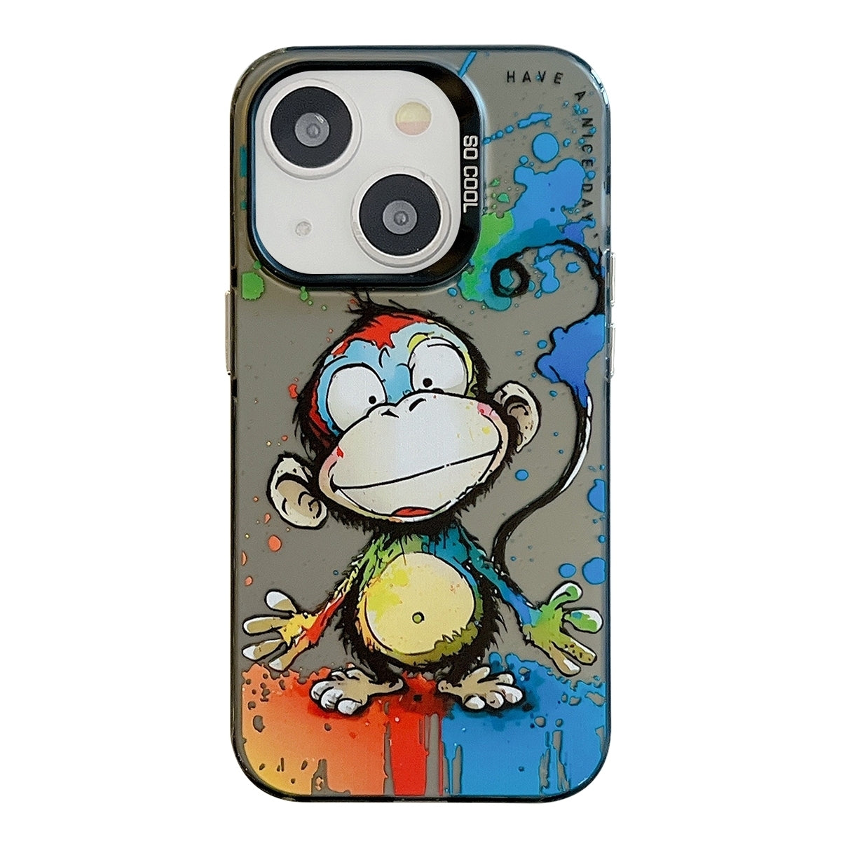 iPhone 15 Plus Case - Animal Oil Painting Design, Durable PC + TPU Cover