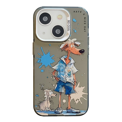 iPhone 15 Plus Case - Animal Oil Painting Design, Durable PC + TPU Cover