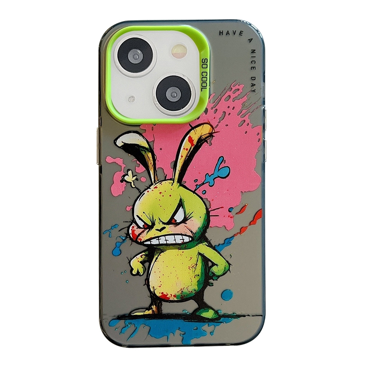 iPhone 15 Plus Case - Animal Oil Painting Design, Durable PC + TPU Cover