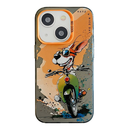 iPhone 15 Plus Case - Animal Oil Painting Design, Durable PC + TPU Cover