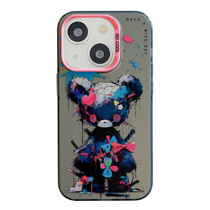 iPhone 15 Plus Case - Animal Oil Painting Design, Durable PC + TPU Cover