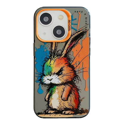 iPhone 15 Plus Case - Animal Oil Painting Design, Durable PC + TPU Cover