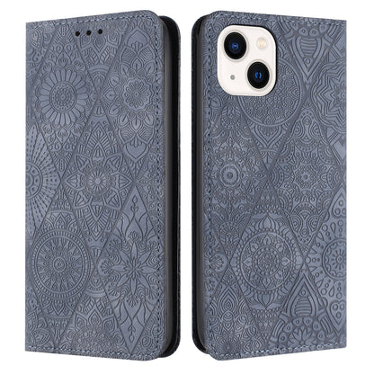 iPhone 15 Ethnic Embossed Adsorption Leather Phone Case