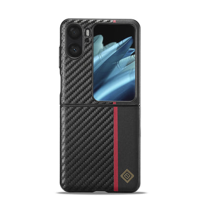 OPPO Find N2 Flip 3-in-1 Carbon Fibre Texture Phone Case: Light, Shockproof & Sweatproof Protection - Black