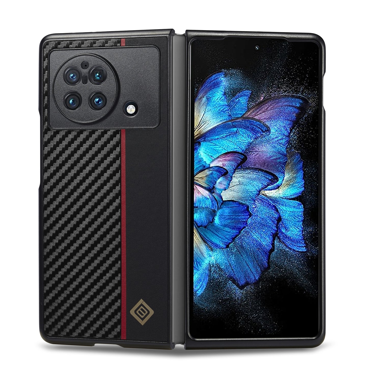 vivo X Fold 3-in-1 Carbon Fibre Texture Phone Case: Light, Shockproof & Sweatproof Protection - Black