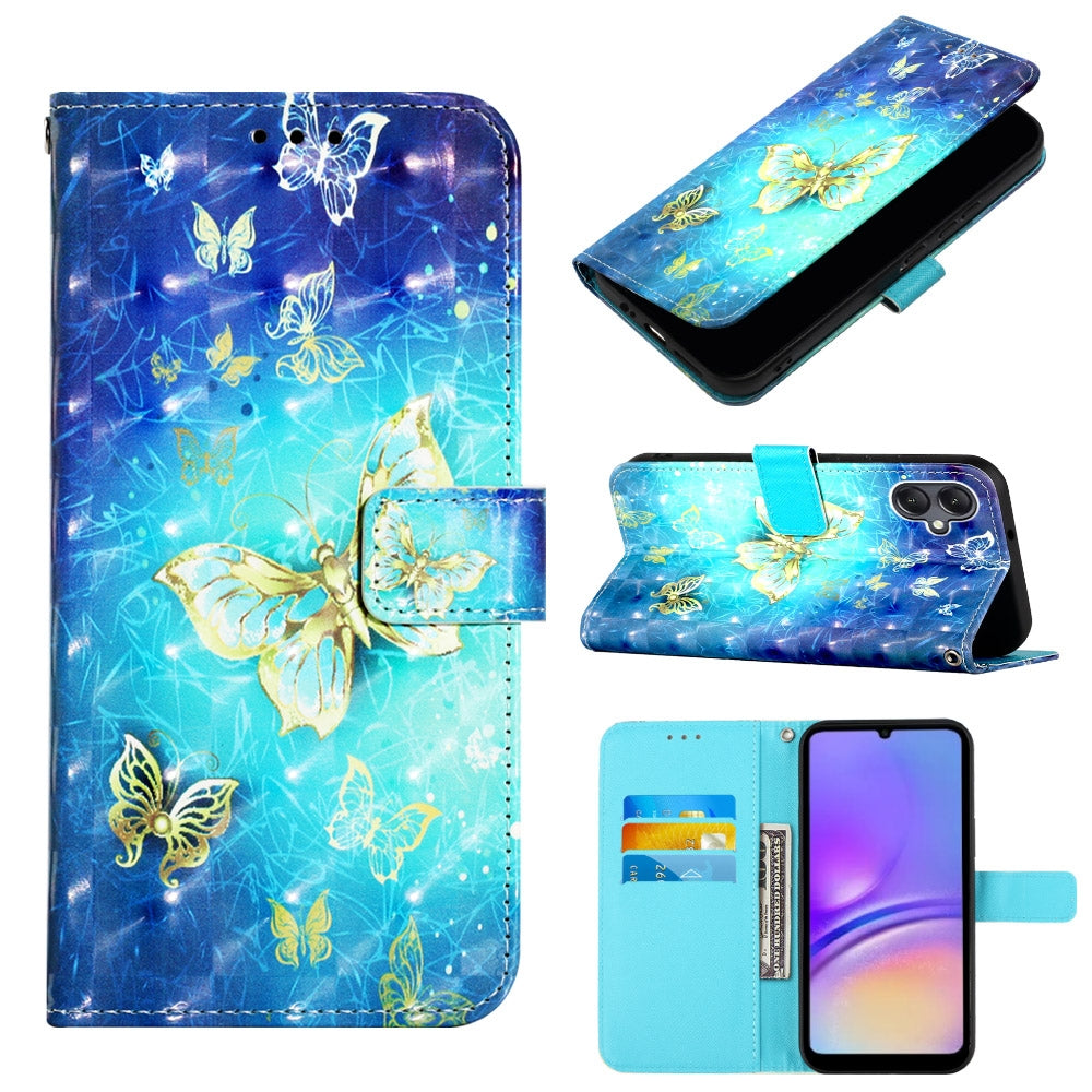 Samsung Galaxy A05 Leather Flip Phone Case with 3D Painted Design, Card Holder, Wallet & Stand Function - Durable Protection & Easy Access