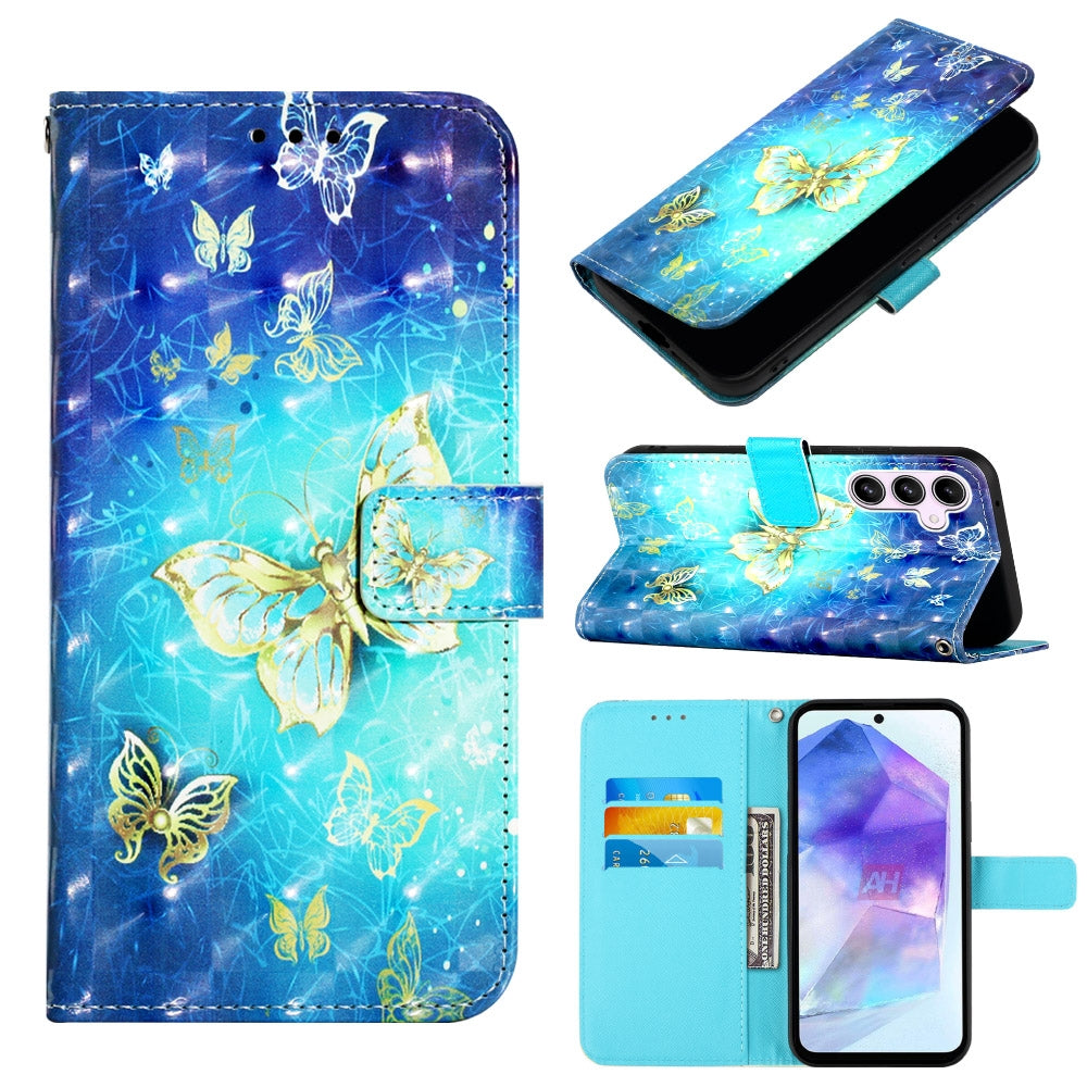 Samsung Galaxy A55 Leather Flip Phone Case with 3D Painted Design, Card Holder, Wallet & Stand Function - Durable Protection & Easy Access
