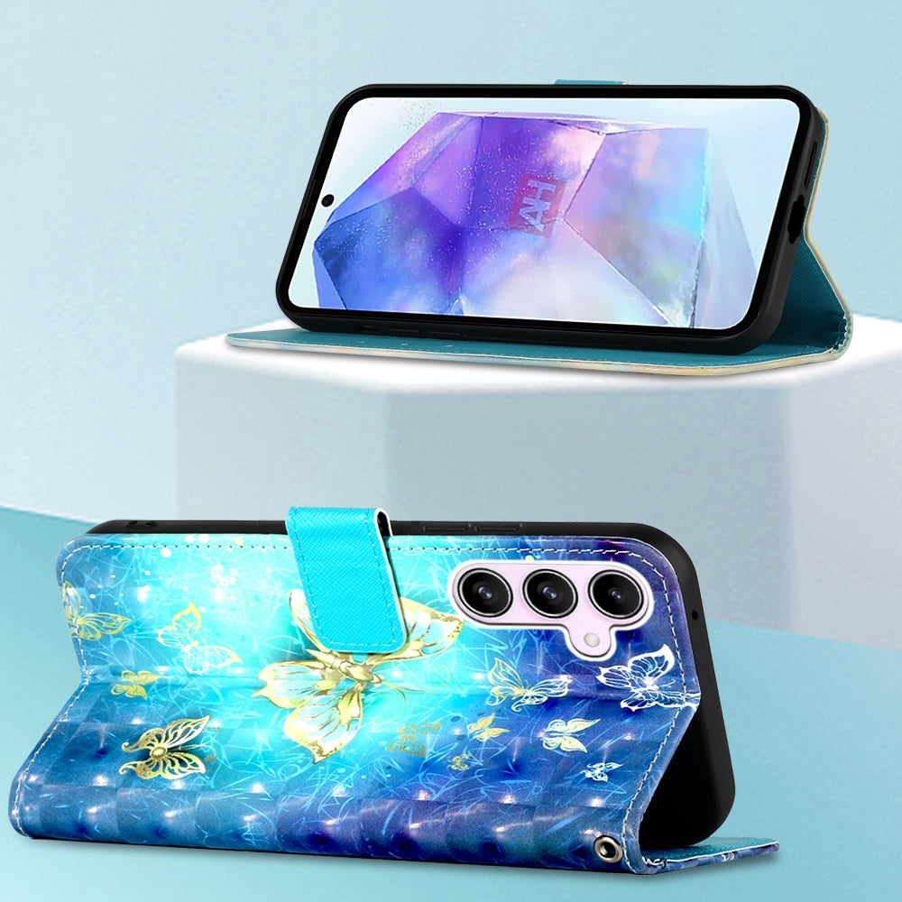 Samsung Galaxy A55 Leather Flip Phone Case with 3D Painted Design, Card Holder, Wallet & Stand Function - Durable Protection & Easy Access