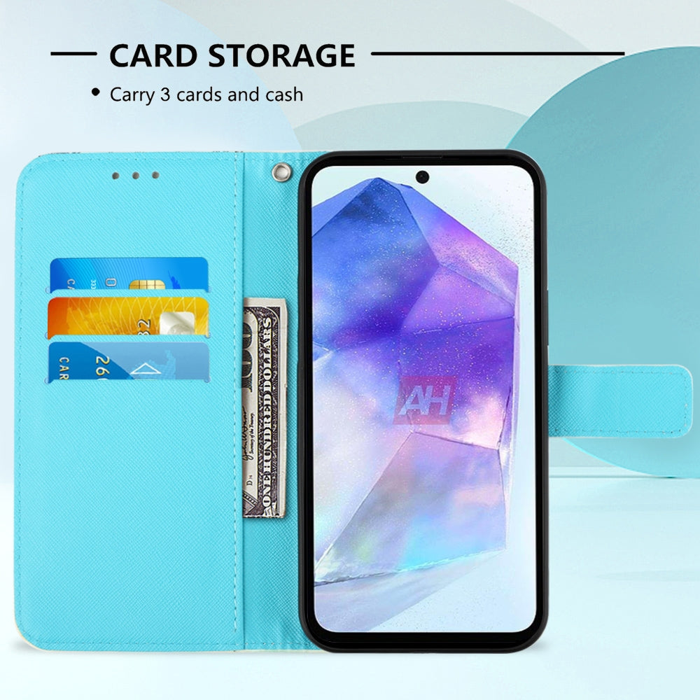 Samsung Galaxy A55 Leather Flip Phone Case with 3D Painted Design, Card Holder, Wallet & Stand Function - Durable Protection & Easy Access