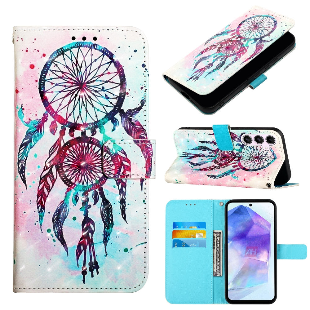 Samsung Galaxy A55 Leather Flip Phone Case with 3D Painted Design, Card Holder, Wallet & Stand Function - Durable Protection & Easy Access