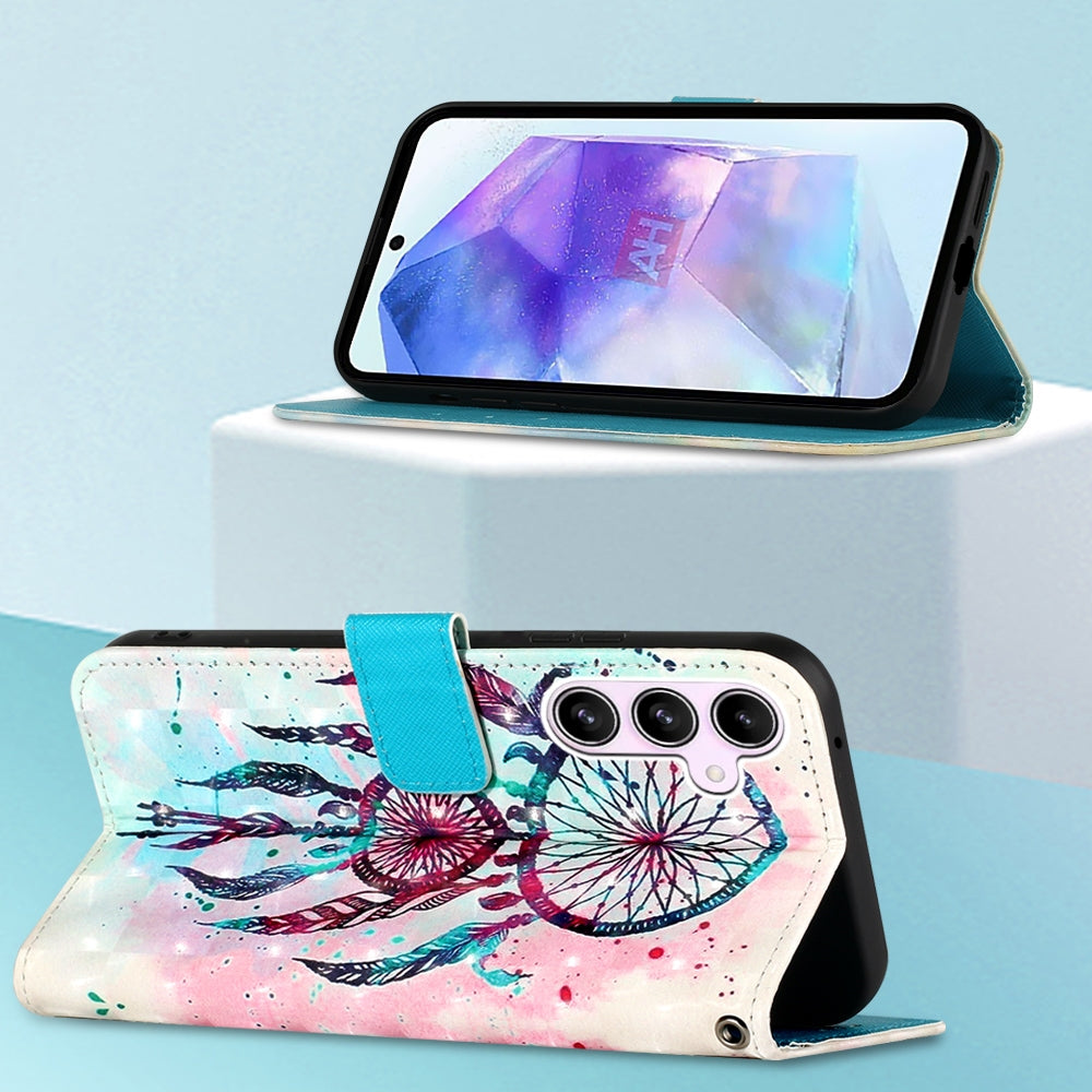 Samsung Galaxy A55 Leather Flip Phone Case with 3D Painted Design, Card Holder, Wallet & Stand Function - Durable Protection & Easy Access