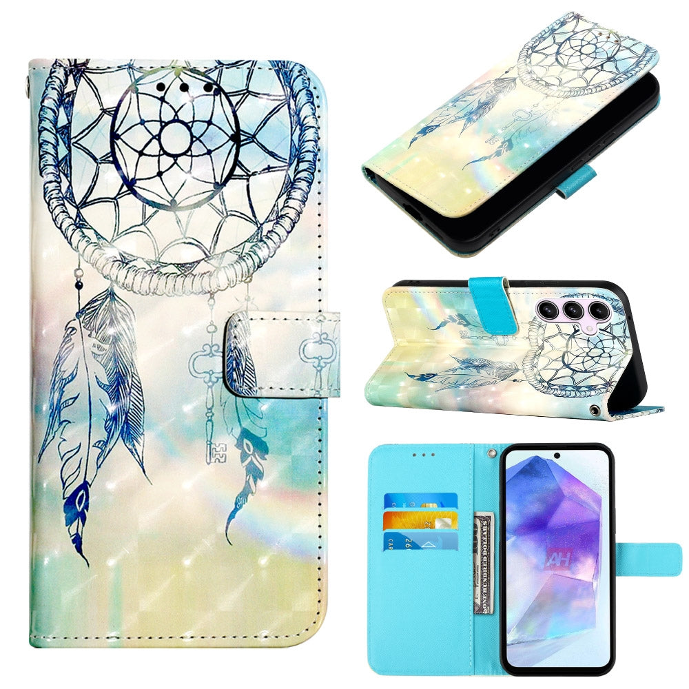 Samsung Galaxy A55 Leather Flip Phone Case with 3D Painted Design, Card Holder, Wallet & Stand Function - Durable Protection & Easy Access