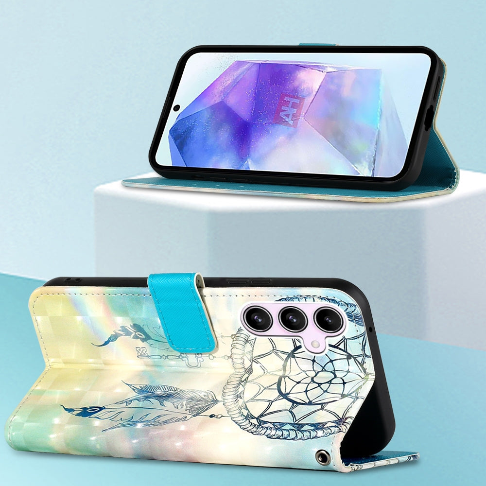 Samsung Galaxy A55 Leather Flip Phone Case with 3D Painted Design, Card Holder, Wallet & Stand Function - Durable Protection & Easy Access