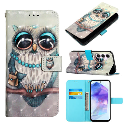 Samsung Galaxy A55 Leather Flip Phone Case with 3D Painted Design, Card Holder, Wallet & Stand Function - Durable Protection & Easy Access