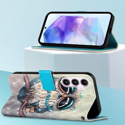 Samsung Galaxy A55 Leather Flip Phone Case with 3D Painted Design, Card Holder, Wallet & Stand Function - Durable Protection & Easy Access