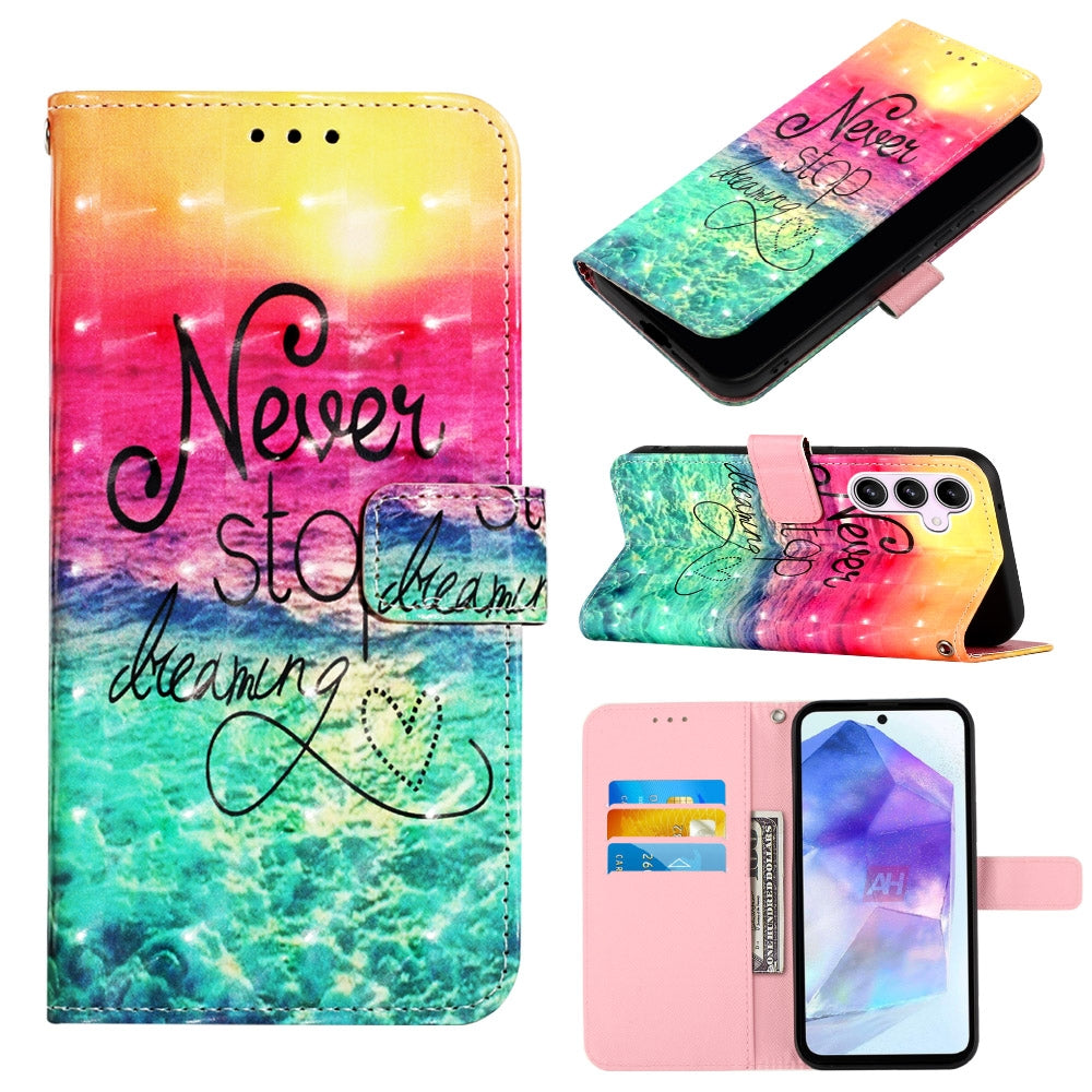 Samsung Galaxy A55 Leather Flip Phone Case with 3D Painted Design, Card Holder, Wallet & Stand Function - Durable Protection & Easy Access