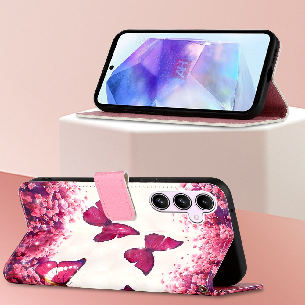 Samsung Galaxy A55 Leather Flip Phone Case with 3D Painted Design, Card Holder, Wallet & Stand Function - Durable Protection & Easy Access