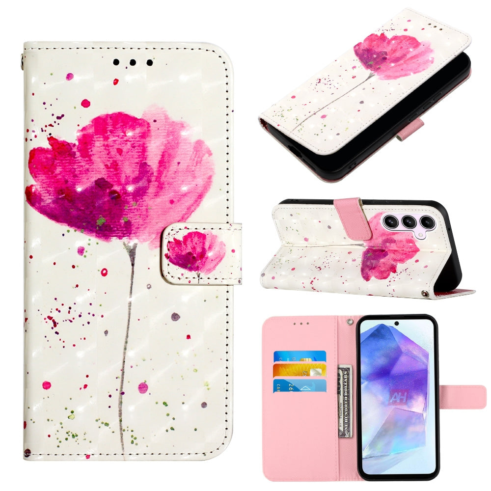 Samsung Galaxy A55 Leather Flip Phone Case with 3D Painted Design, Card Holder, Wallet & Stand Function - Durable Protection & Easy Access