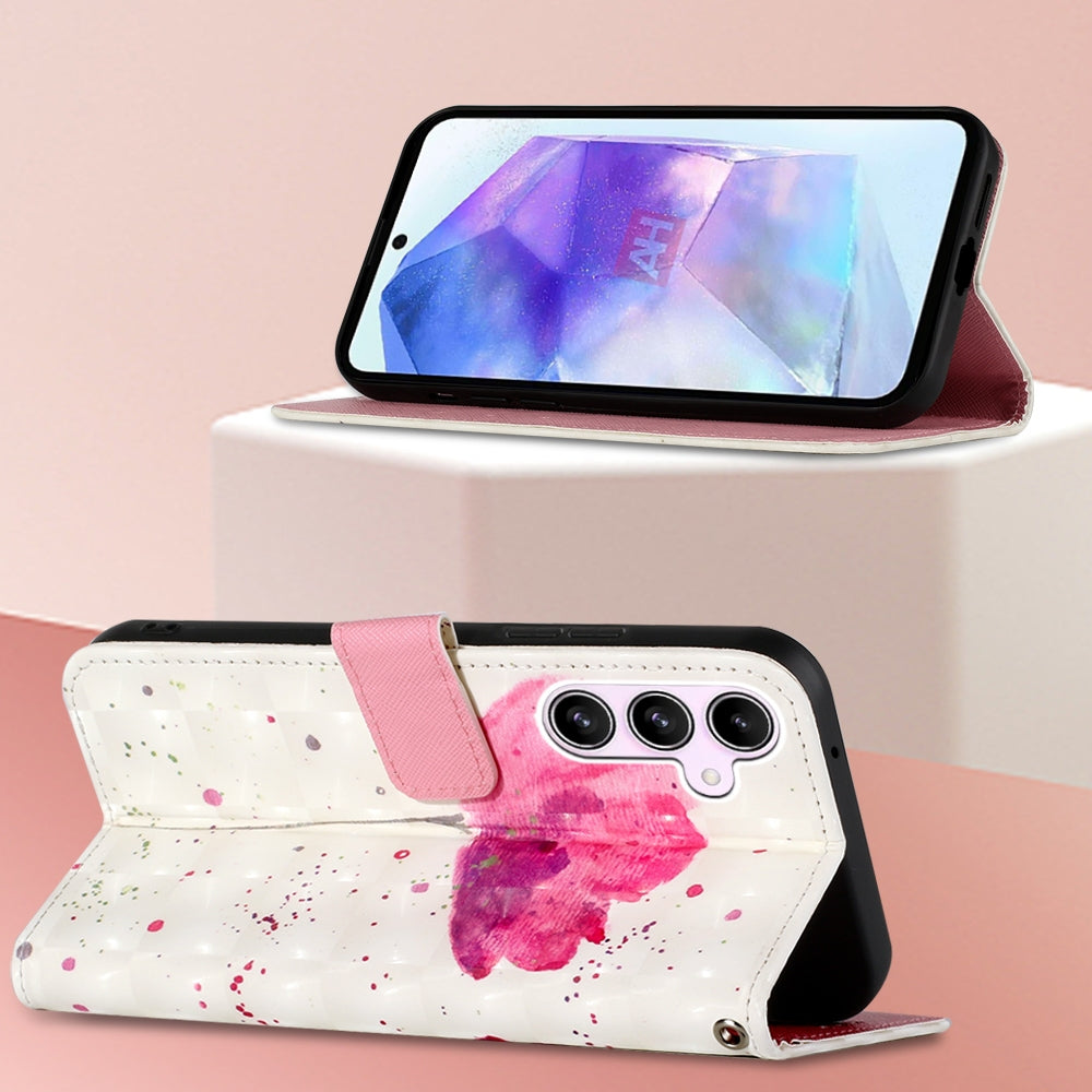 Samsung Galaxy A55 Leather Flip Phone Case with 3D Painted Design, Card Holder, Wallet & Stand Function - Durable Protection & Easy Access