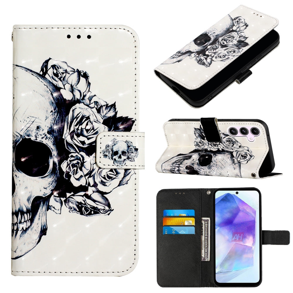 Samsung Galaxy A55 Leather Flip Phone Case with 3D Painted Design, Card Holder, Wallet & Stand Function - Durable Protection & Easy Access