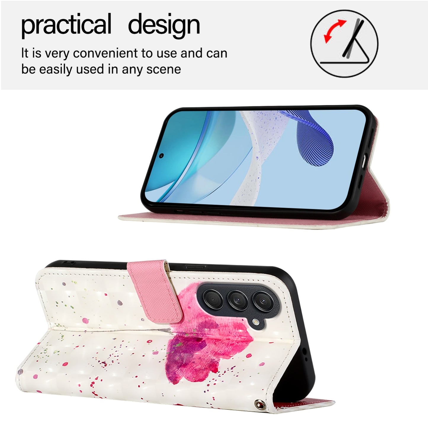 Samsung Galaxy M55 Leather Flip Phone Case with 3D Painted Design, Card Holder, Wallet & Stand Function - Durable Protection & Easy Access