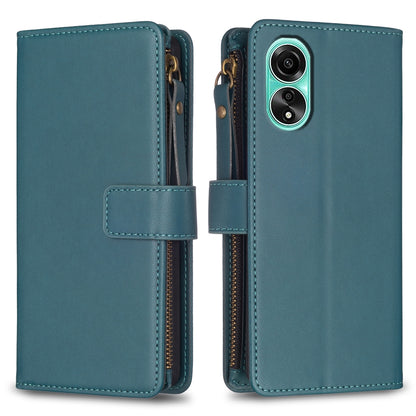 OPPO A78 4G Leather Flip Phone Case with Zipper Wallet and 9 Card Slots, Durable PU + TPU Material
