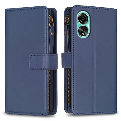 OPPO A78 4G Leather Flip Phone Case with Zipper Wallet and 9 Card Slots, Durable PU + TPU Material