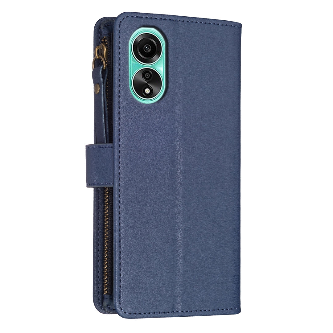 OPPO A78 4G Leather Flip Phone Case with Zipper Wallet and 9 Card Slots, Durable PU + TPU Material