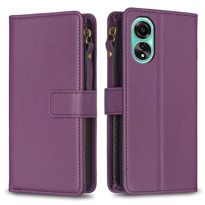 OPPO A78 4G Leather Flip Phone Case with Zipper Wallet and 9 Card Slots, Durable PU + TPU Material