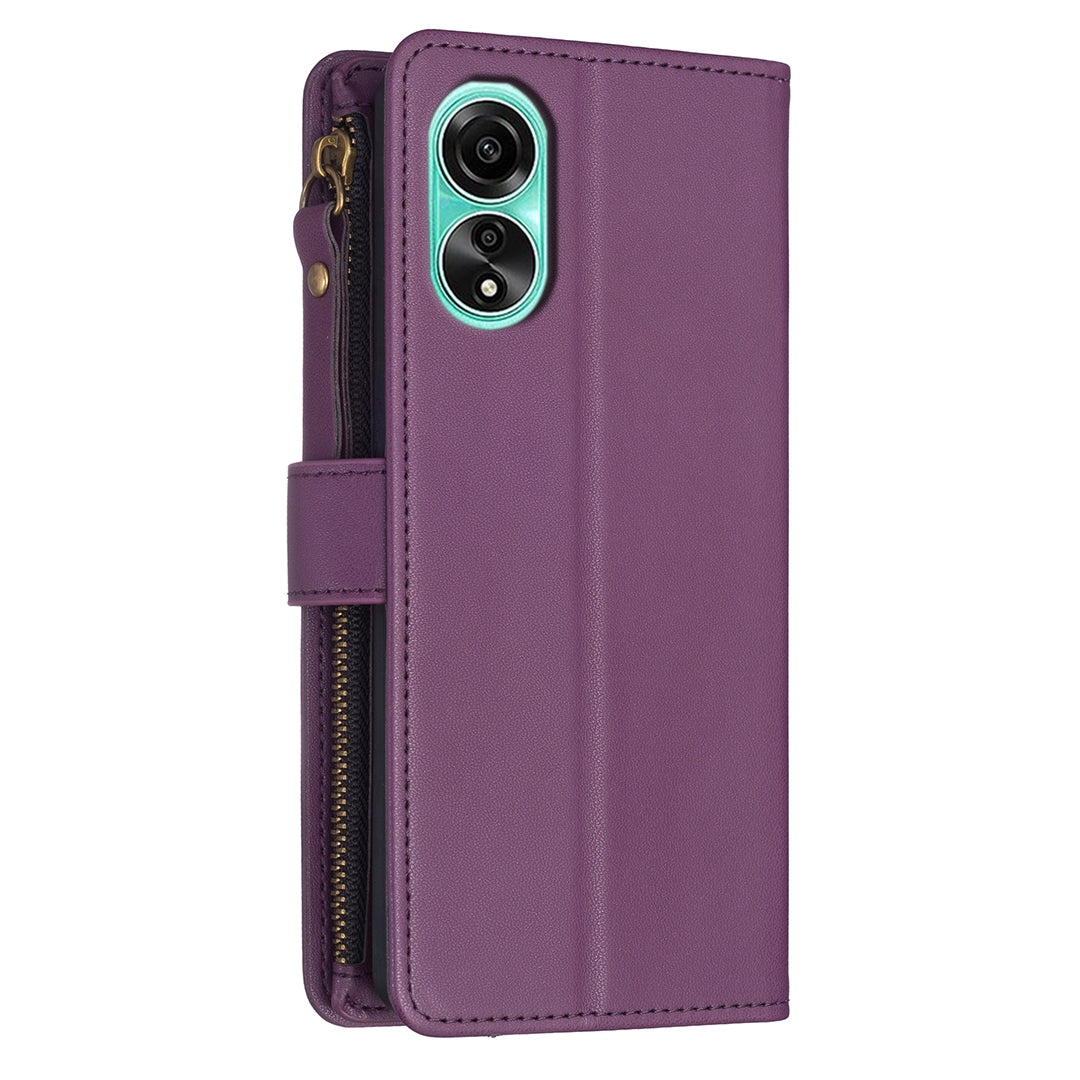 OPPO A78 4G Leather Flip Phone Case with Zipper Wallet and 9 Card Slots, Durable PU + TPU Material
