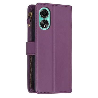 OPPO A78 4G Leather Flip Phone Case with Zipper Wallet and 9 Card Slots, Durable PU + TPU Material
