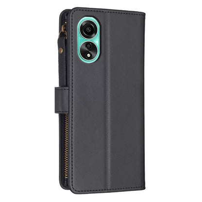 OPPO A78 4G Leather Flip Phone Case with Zipper Wallet and 9 Card Slots, Durable PU + TPU Material