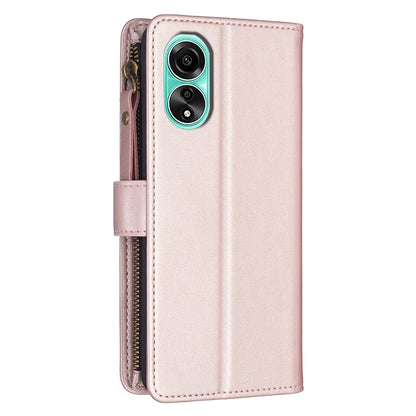 OPPO A78 4G Leather Flip Phone Case with Zipper Wallet and 9 Card Slots, Durable PU + TPU Material