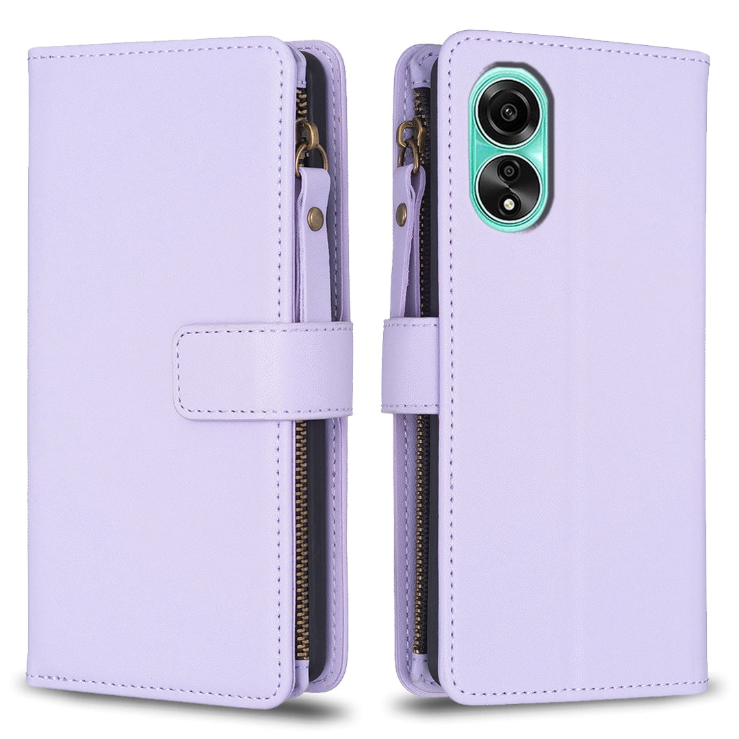 OPPO A78 4G Leather Flip Phone Case with Zipper Wallet and 9 Card Slots, Durable PU + TPU Material
