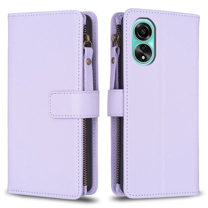 OPPO A78 4G Leather Flip Phone Case with Zipper Wallet and 9 Card Slots, Durable PU + TPU Material