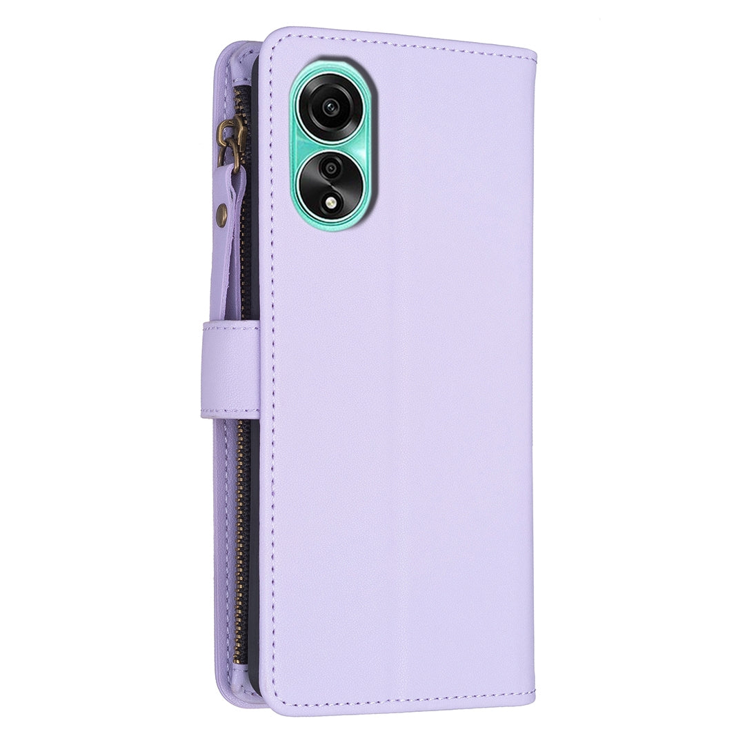 OPPO A78 4G Leather Flip Phone Case with Zipper Wallet and 9 Card Slots, Durable PU + TPU Material