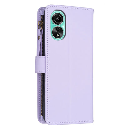 OPPO A78 4G Leather Flip Phone Case with Zipper Wallet and 9 Card Slots, Durable PU + TPU Material