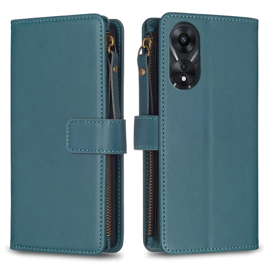 OPPO A78 5G Leather Flip Phone Case with Zipper Wallet and 9 Card Slots, Durable PU + TPU Material