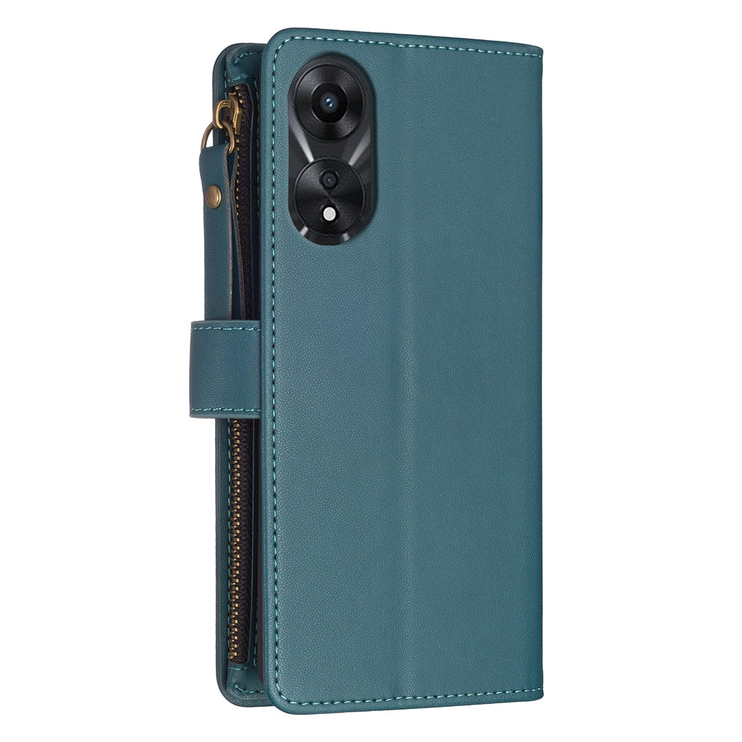 OPPO A78 5G Leather Flip Phone Case with Zipper Wallet and 9 Card Slots, Durable PU + TPU Material