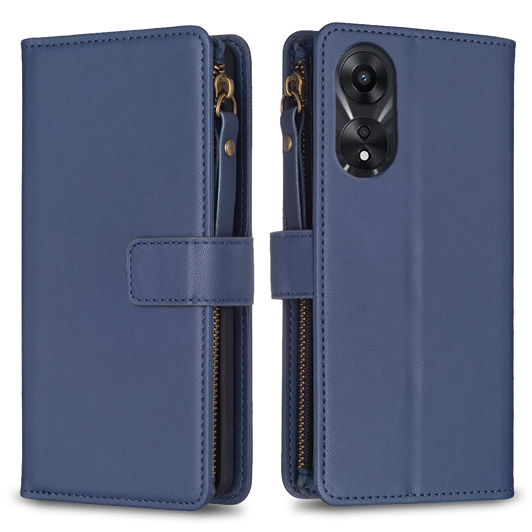 OPPO A78 5G Leather Flip Phone Case with Zipper Wallet and 9 Card Slots, Durable PU + TPU Material