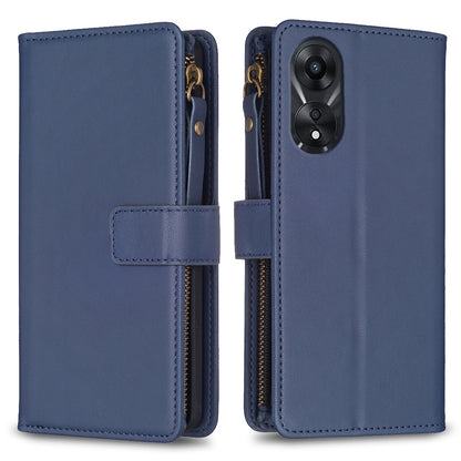 OPPO A78 5G Leather Flip Phone Case with Zipper Wallet and 9 Card Slots, Durable PU + TPU Material