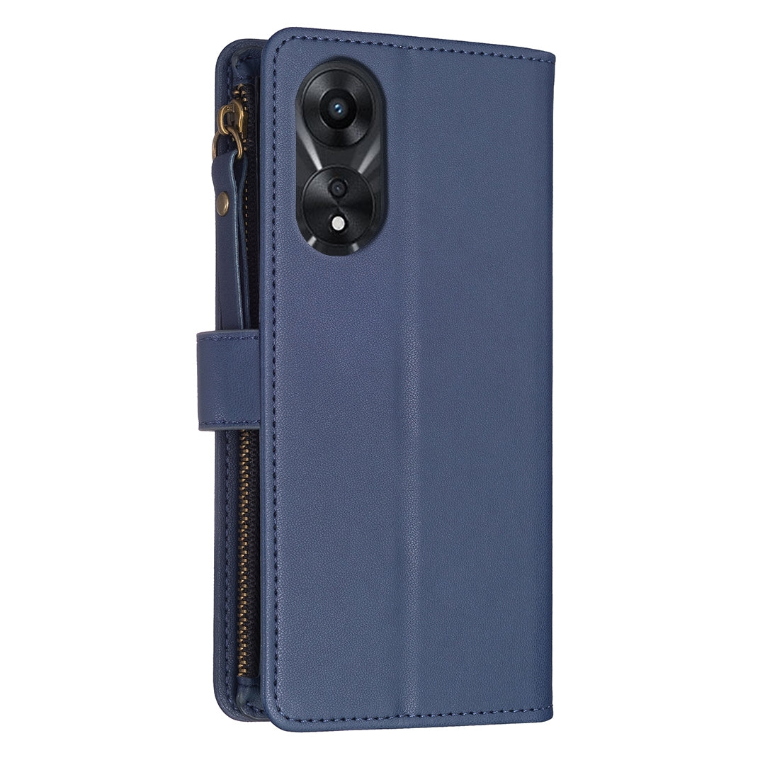 OPPO A78 5G Leather Flip Phone Case with Zipper Wallet and 9 Card Slots, Durable PU + TPU Material