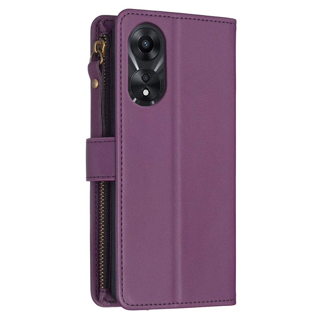 OPPO A78 5G Leather Flip Phone Case with Zipper Wallet and 9 Card Slots, Durable PU + TPU Material