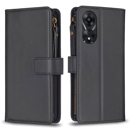 OPPO A78 5G Leather Flip Phone Case with Zipper Wallet and 9 Card Slots, Durable PU + TPU Material