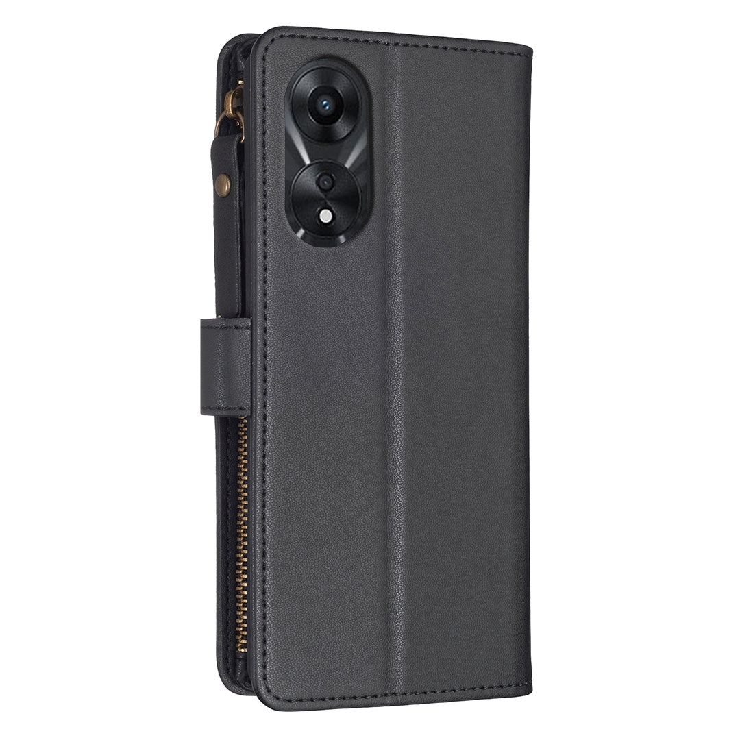 OPPO A78 5G Leather Flip Phone Case with Zipper Wallet and 9 Card Slots, Durable PU + TPU Material